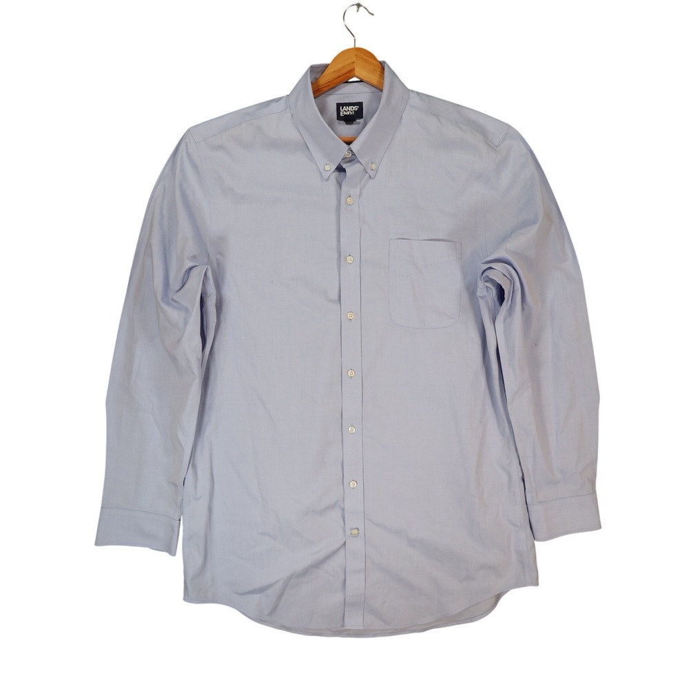 Lands' End Button Down Mens 17-36/T Light Blue Supima Pinpoint No Iron Shirt